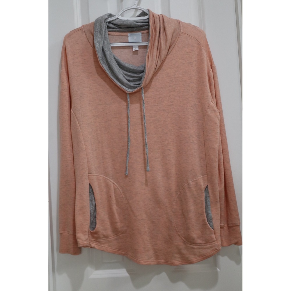 Sunday Womens Cowl Neck Sweatshirt Peach Heather Grey Trim Pockets Large